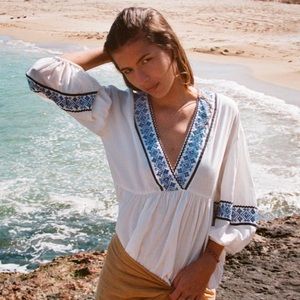 Zara Contrasting Embroidery Bouse, Oyster White